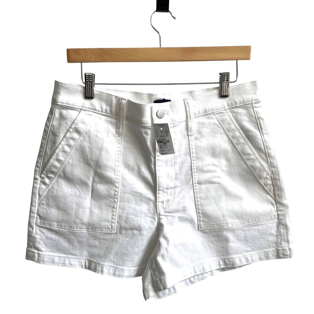 J.Crew Patch Pocket Denim Shorts Womens‎ 30 White Coastal Utility High Rise NEW